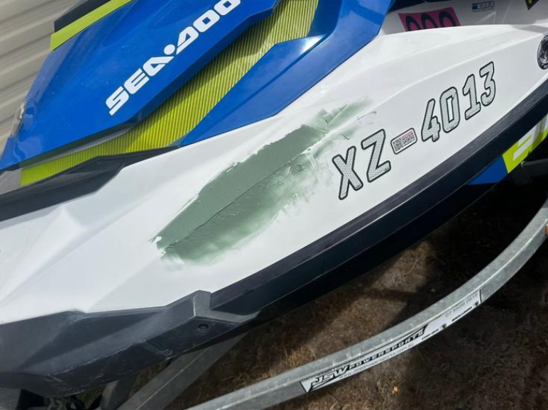 Damaged Jet ski being filled and prepared for painting by Mobile Accident Repairs Ltd Manchester